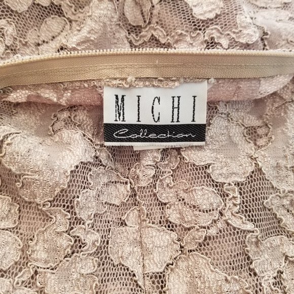 Vintage Y2K Michi Long Taupe Lace Fitted Sheath Dress Women's Size Small - Picture 11 of 11